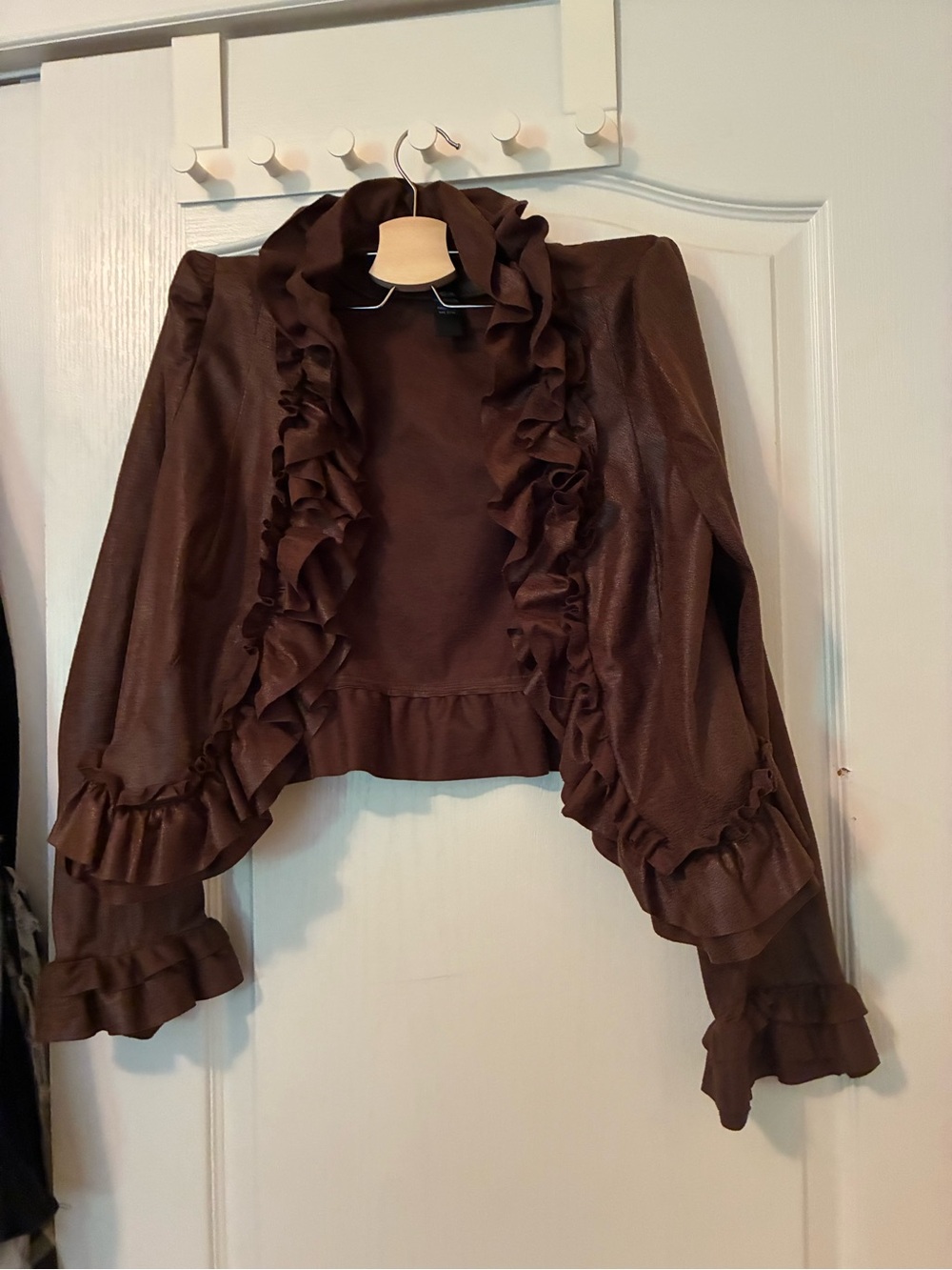 INC International Concepts Brown Ruffled Cropped Blazer